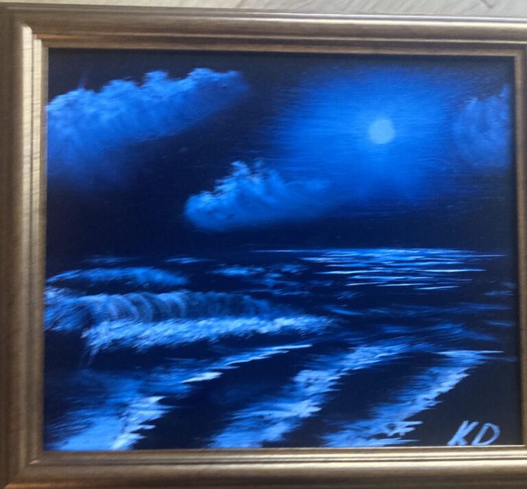 Moonlit seascape by Kate Darby