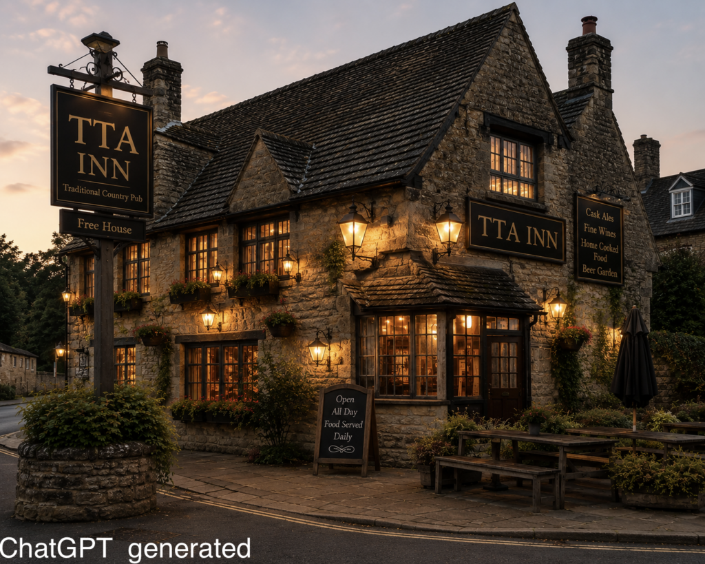 ChatCPT generated photo of an old English InN.