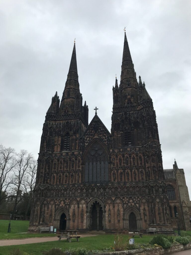 Lichfield Cathedral in the rain