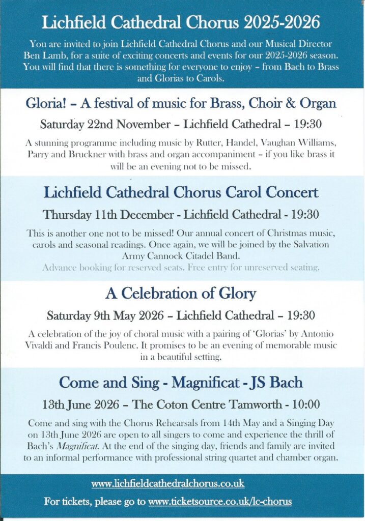 Lichfield Cathedral Chorus Program for 2025 - 2026